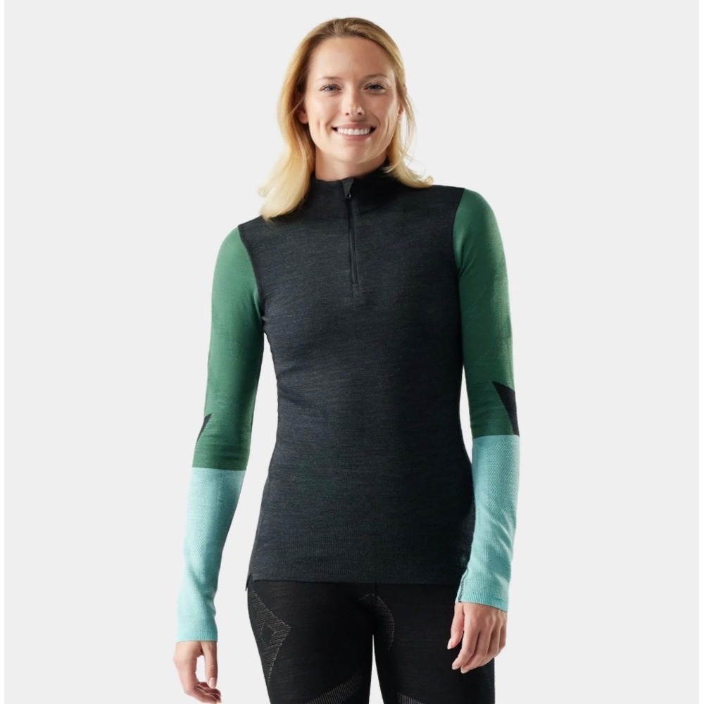 Smartwool Intraknit Thermal Merino 1/4 Zip Womens XS Charcoal New Colorblock